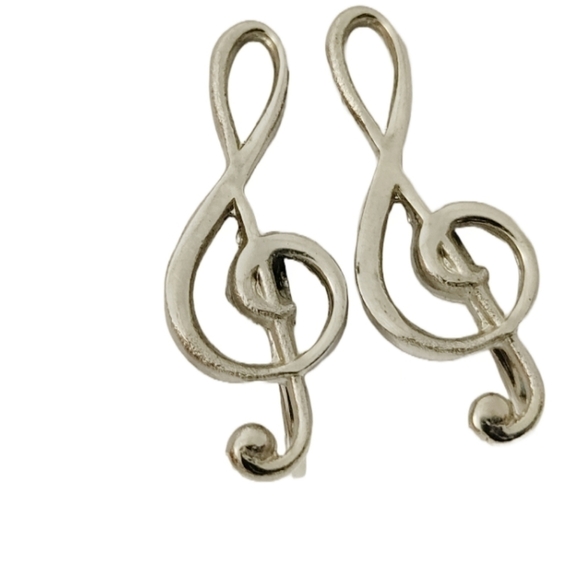 SILVER Treble Clef Delicate Screw-On Music Note Sterling Earrings New - Picture 10 of 12